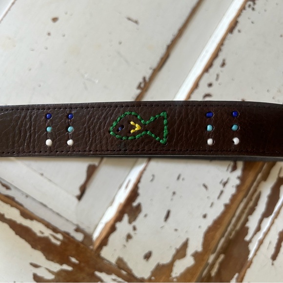 Leather hand tooled Brown belt with fish design Medium - Picture 2 of 11